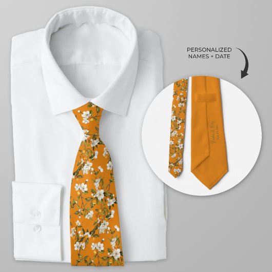 Personalisiert Orange Blossom Floral Wasserfarbe Krawatte