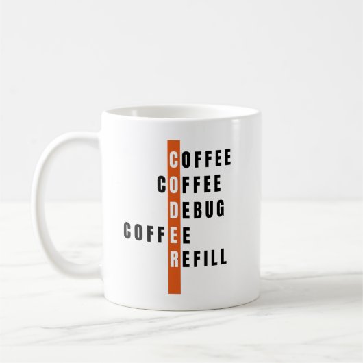 Personalisiert Orange Coffee Debug Refill Coder Kaffeetasse (Links)