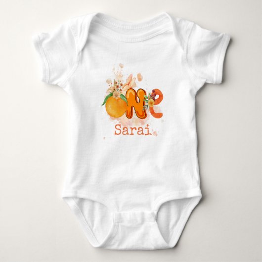 Personalisiert Orange First Birthday Outfit Baby Strampler (Vorderseite)