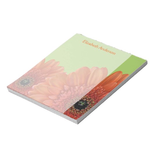 Personalisiert Orange Gerbera Daisy Green Notepad Notizblock (Rotiert)