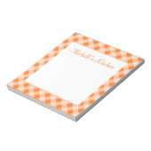 Personalisiert Orange Gingham Notepad Notizblock (Rotiert)