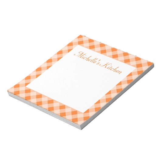 Personalisiert Orange Gingham Notepad Notizblock (Rotiert)