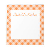 Personalisiert Orange Gingham Notepad Notizblock (Vorderseite)