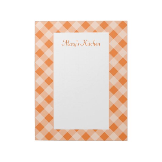 Personalisiert Orange Gingham Notepad Notizblock (Rotiert)