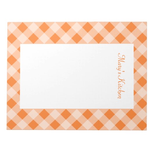 Personalisiert Orange Gingham Notepad Notizblock (Vorderseite)
