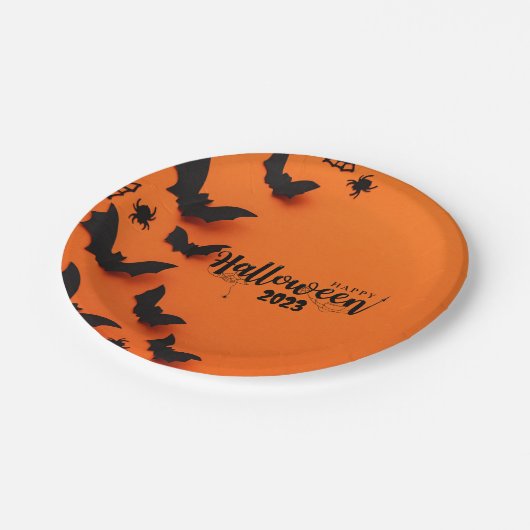 PERSONALISIERT ORANGE HALLOWEEN PAPPTELLER (Schrägansicht)