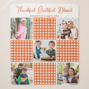 Personalisiert Orange Kariert Kariert 5 FotoCollag Sherpadecke