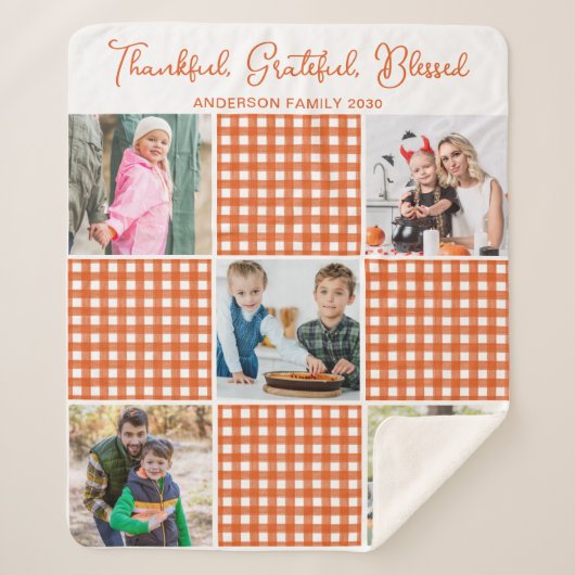 Personalisiert Orange Kariert Kariert 5 FotoCollag Sherpadecke (Vorderseite)