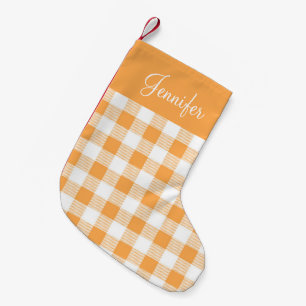 Personalisiert Orange Karos Muster Kleiner Weihnachtsstrumpf