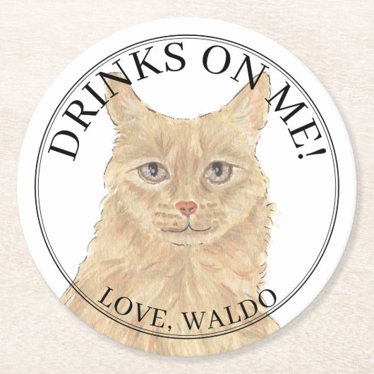 Personalisiert Orange Maine Coon Cat Wedding Runder Pappuntersetzer (Vorderseite)