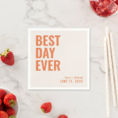 Personalisiert Orange Modern Best Day Ever Wedding Serviette (Beispiel)