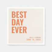 Personalisiert Orange Modern Best Day Ever Wedding Serviette (Vorderseite)