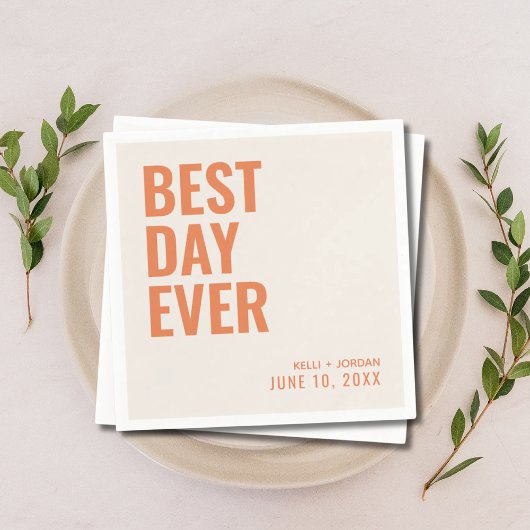 Personalisiert Orange Modern Best Day Ever Wedding Serviette