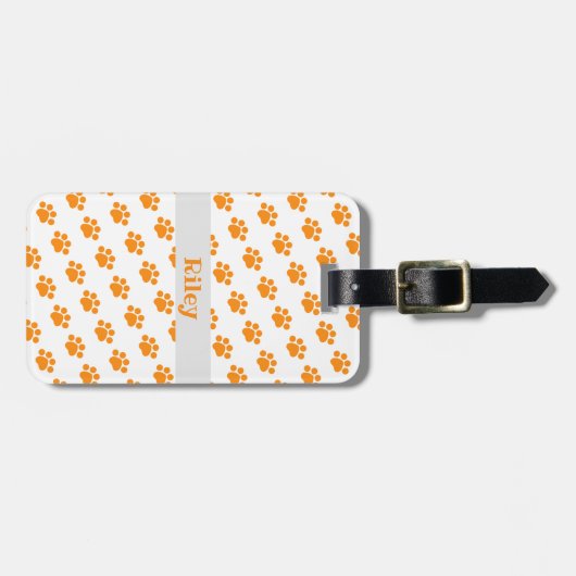 Personalisiert Orange Paw Print Pattern Gepäckanhänger (Vorderseite horizontal)