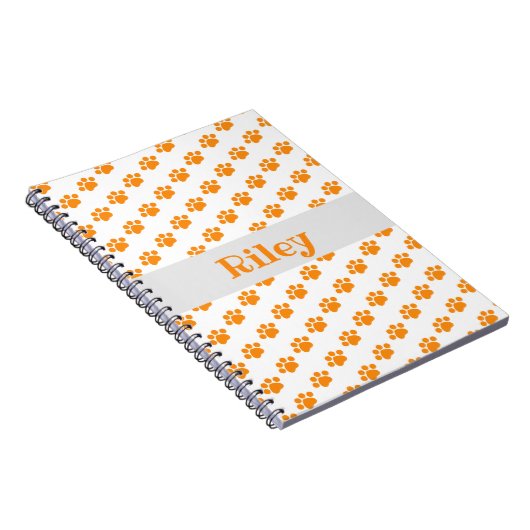 Personalisiert Orange Paw Print Pattern Notizblock (Rechte Seite)