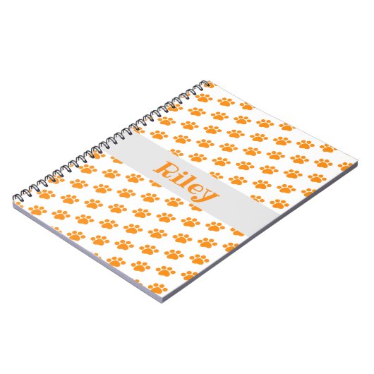 Personalisiert Orange Paw Print Pattern Notizblock (Linke Seite)