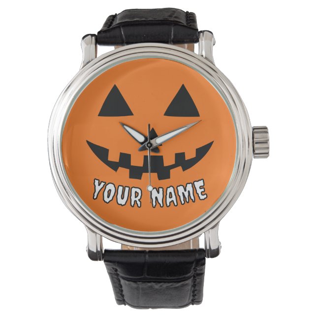 Personalisiert Orange Pumpkin Halloween Dein Name Armbanduhr (Vorderseite)