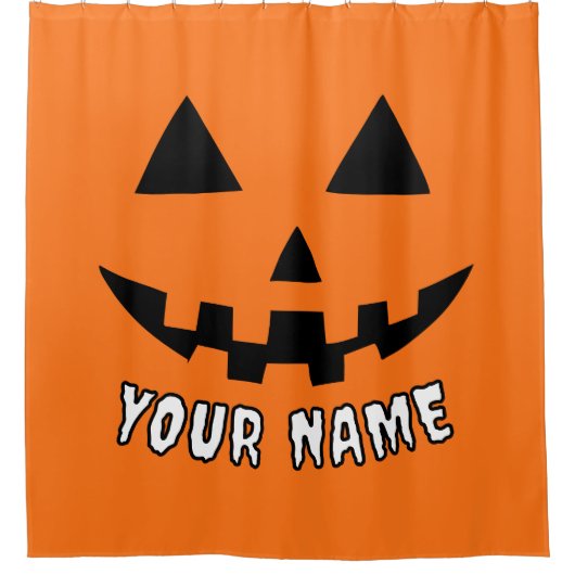 Personalisiert Orange Pumpkin Halloween Dein Name Duschvorhang (Vorderseite)