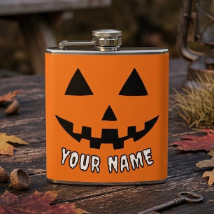 Personalisiert Orange Pumpkin Halloween Dein Name Flachmann