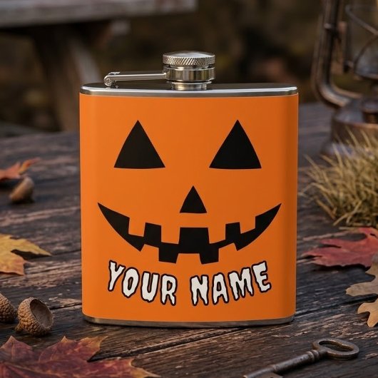 Personalisiert Orange Pumpkin Halloween Dein Name Flachmann