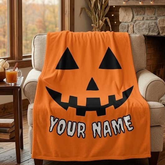 Personalisiert Orange Pumpkin Halloween Dein Name Fleecedecke