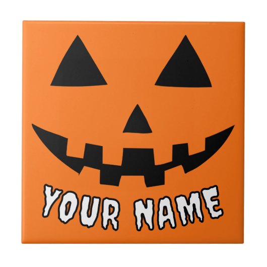 Personalisiert Orange Pumpkin Halloween Dein Name Fliese (Vorderseite)