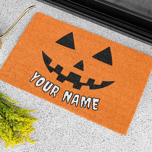 Personalisiert Orange Pumpkin Halloween Dein Name Fußmatte