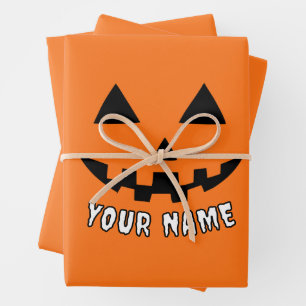 Personalisiert Orange Pumpkin Halloween Dein Name Geschenkpapier Set
