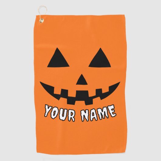Personalisiert Orange Pumpkin Halloween Dein Name Golfhandtuch (Vorderseite)