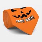 Personalisiert Orange Pumpkin Halloween Dein Name Krawatte (Gerollt)