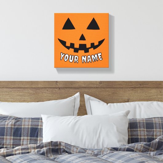 Personalisiert Orange Pumpkin Halloween Dein Name Leinwanddruck (Insitu (Schlafzimmer))
