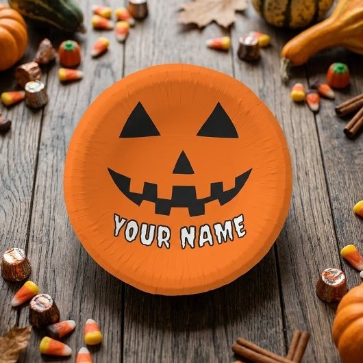 Personalisiert Orange Pumpkin Halloween Dein Name Pappteller