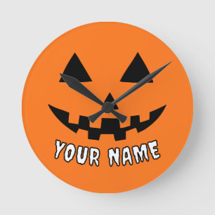 Personalisiert Orange Pumpkin Halloween Dein Name Runde Wanduhr