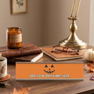 Personalisiert Orange Pumpkin Halloween Dein Name Schreibtischnamensplakette