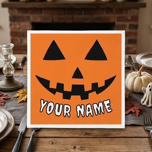 Personalisiert Orange Pumpkin Halloween Dein Name Serviette