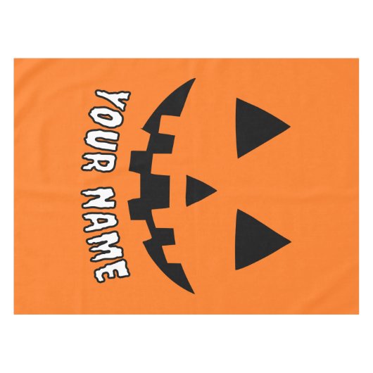 Personalisiert Orange Pumpkin Halloween Dein Name Tischdecke (Vorderseite (Horizontal))