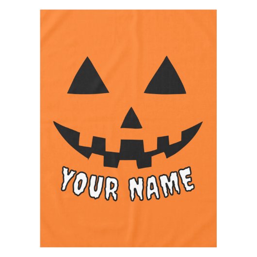 Personalisiert Orange Pumpkin Halloween Dein Name Tischdecke (Vorderseite)