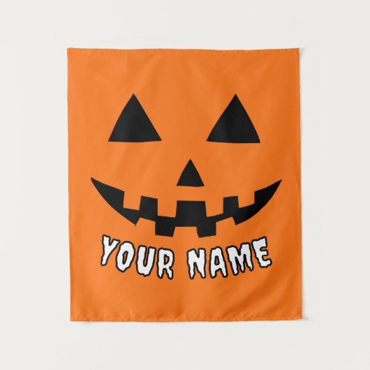 Personalisiert Orange Pumpkin Halloween Dein Name Wandteppich (Vorderseite)