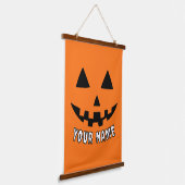 Personalisiert Orange Pumpkin Halloween Dein Name Wandteppich Mit Holzrahmen (Gewinkelt)