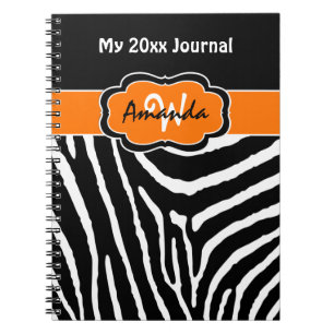 Personalisiert Orange Schwarz-weiß Zebra Journal 2 Notizblock