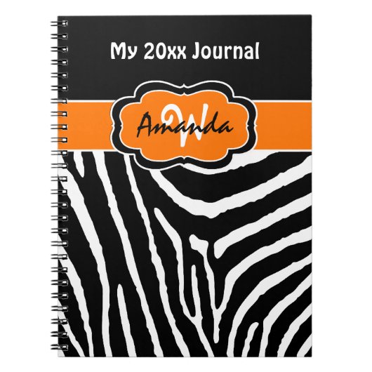 Personalisiert Orange Schwarz-weiß Zebra Journal 2 Notizblock (Vorderseite)