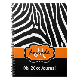 Personalisiert Orange Schwarz-weiß Zebra Journal Notizblock
