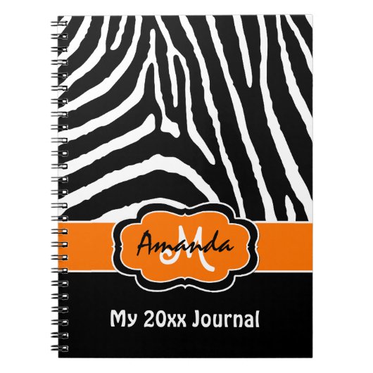 Personalisiert Orange Schwarz-weiß Zebra Journal Notizblock (Vorderseite)