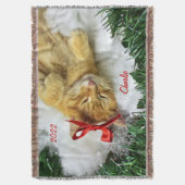 Personalisiert Orange Tabby Cat Weihnachten Decke (Vorderseite Vertikal)