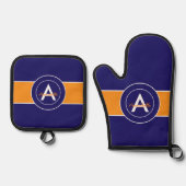 Personalisiert Orange und Blue Monogram Ofenhandschuh & Topflappen-Set (Vorderseite)