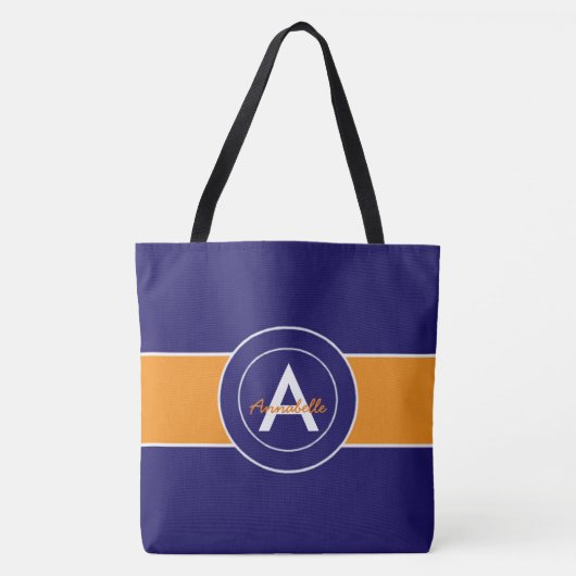 Personalisiert Orange und Blue Monogram Tasche (Vorderseite)