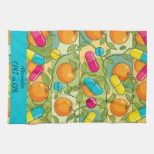 Personalisiert Orangen Blauer Pink Pill Pharmacy Geschirrtuch (Horizontal)