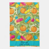 Personalisiert Orangen Blauer Pink Pill Pharmacy Geschirrtuch (Vertikal)