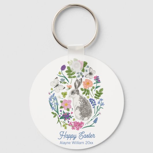 Personalisiert Osterhase und Blume Schlüsselanhäng Schlüsselanhänger (Rückseite)