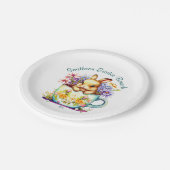 Personalisiert Ostern Brunch Bunny Flor Aquamarin Pappteller (Schrägansicht)